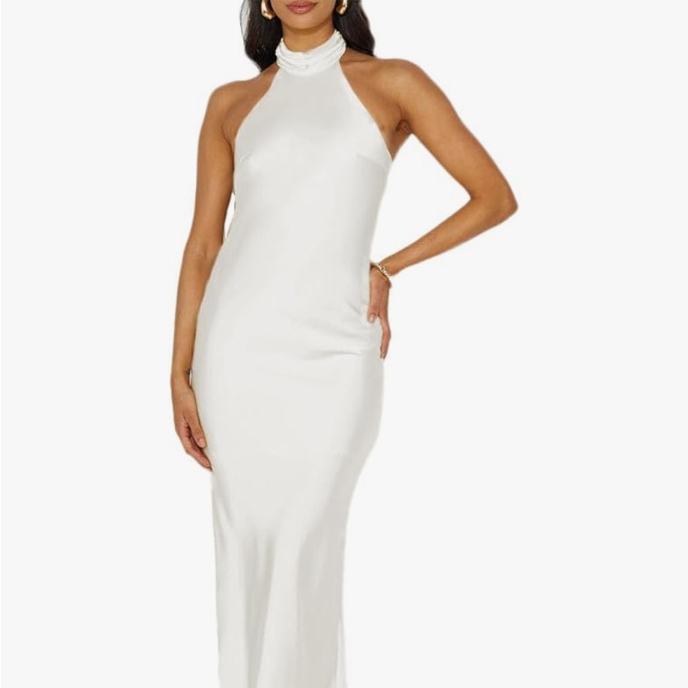 White Satin Halter Dress